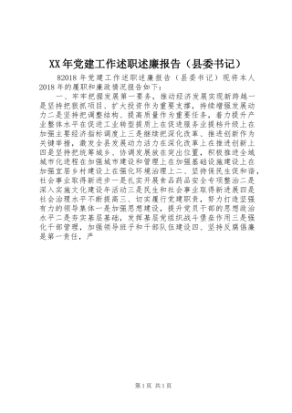 XX年党建工作述职述廉报告（县委书记）