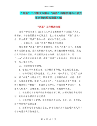 “两基”工作整改方案与“两基”档案资料还不够充实完善的整改措施汇编