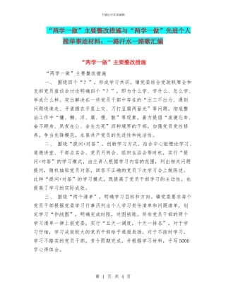 “两学一做”主要整改措施与“两学一做”先进个人推荐事迹材料：一路汗水一路歌汇编