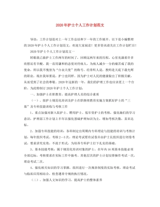 2020年护士个人工作计划范文