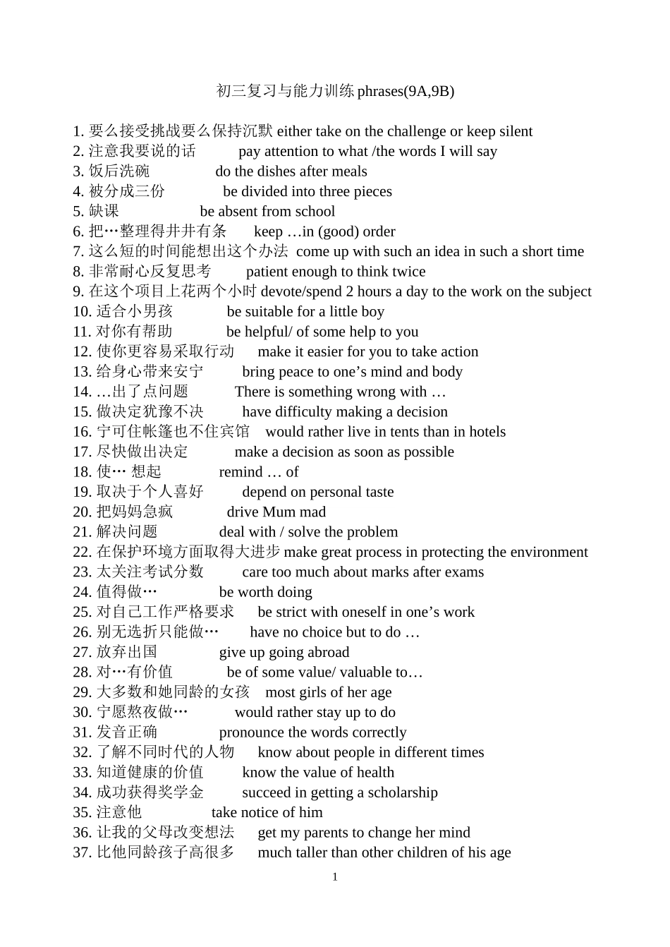 初三复习与能力训练phrases_第1页