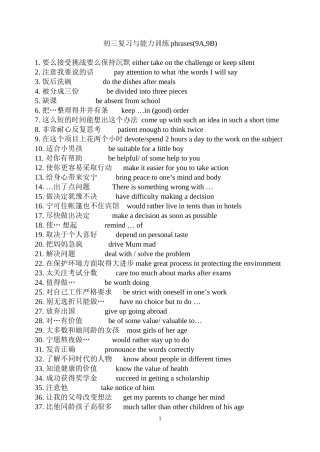 初三复习与能力训练phrases