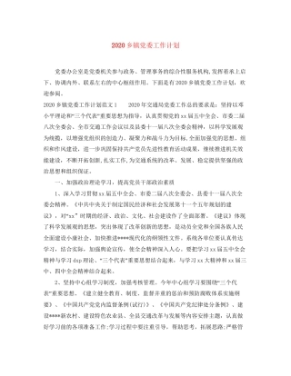 乡镇党委工作计划