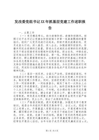 发改委党组书记XX年抓基层党建工作述职报告