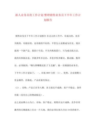 新人业务员的工作计划整理销售业务员下半年工作计划报告
