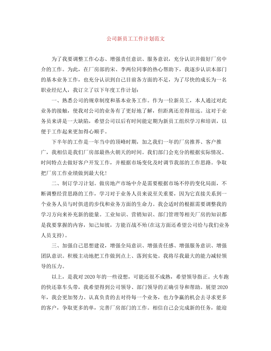 公司新员工工作计划范文_第1页