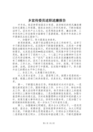 乡宣传委员述职述廉报告