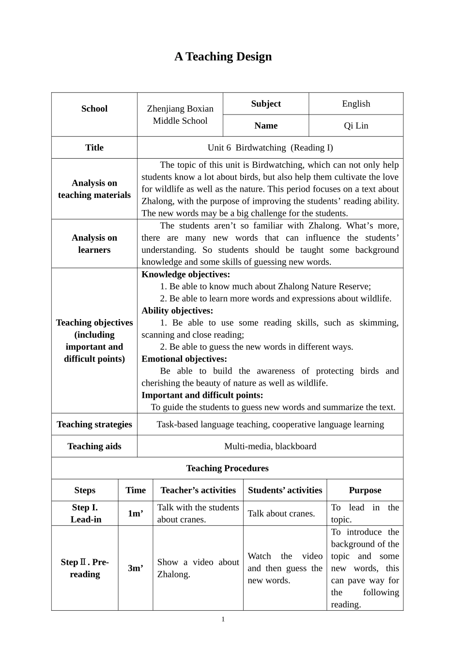 8上+Unit+6+Reading+I+教案_第1页