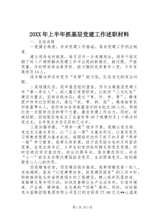 20XX年上半年抓基层党建工作述职材料