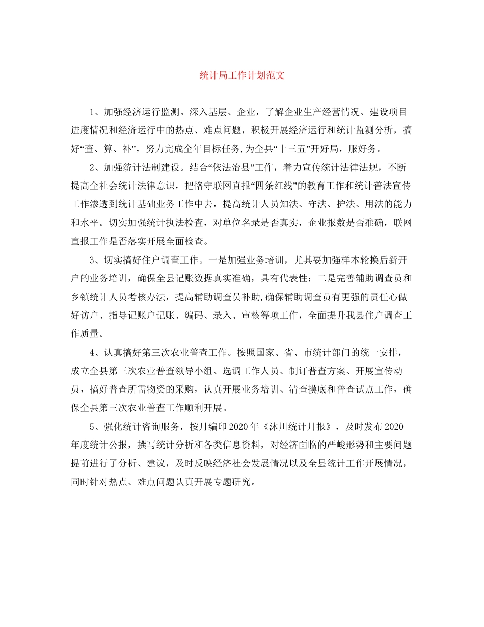 统计局工作计划范文_第1页