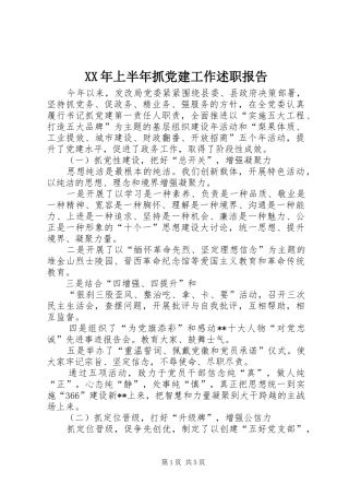 XX年上半年抓党建工作述职报告