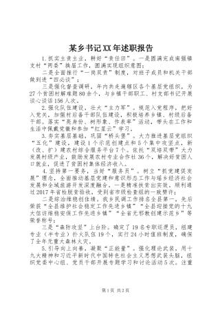 某乡书记XX年述职报告