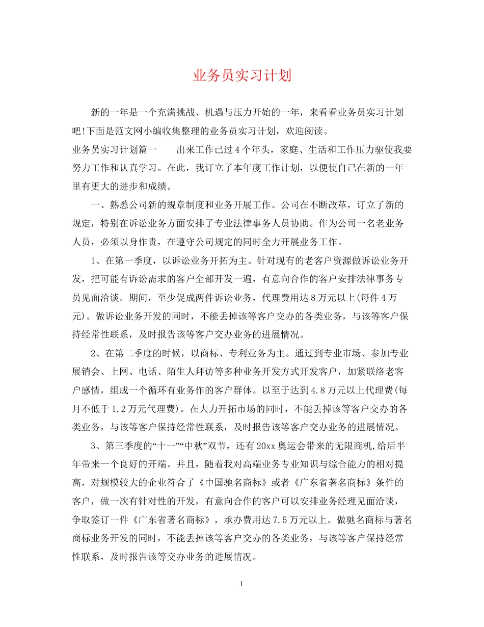业务员实习计划_第1页