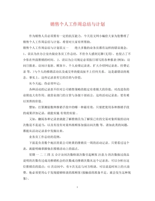 销售个人工作周总结与计划