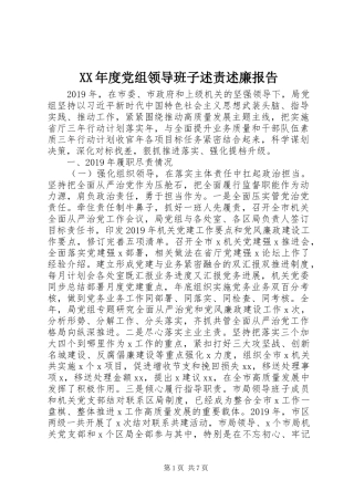 XX年度党组领导班子述责述廉报告