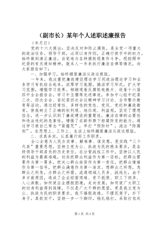 （副市长）某年个人述职述廉报告