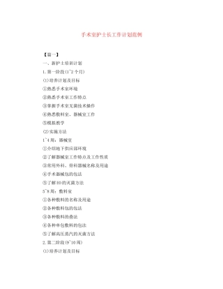 手术室护士长工作计划范例