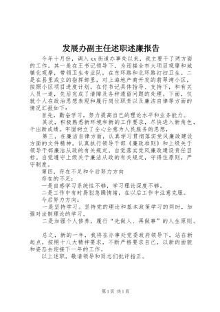 发展办副主任述职述廉报告