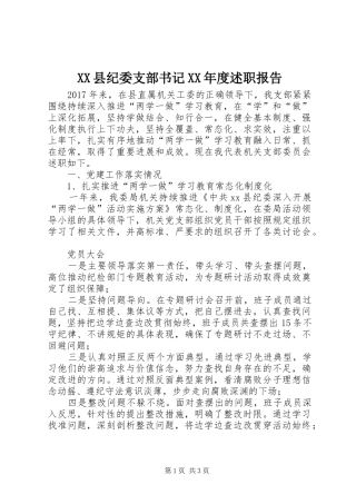 XX县纪委支部书记XX年度述职报告