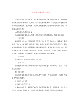 大学生学生顶岗实习计划