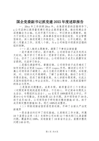 国企党委副书记抓党建20XX年度述职报告