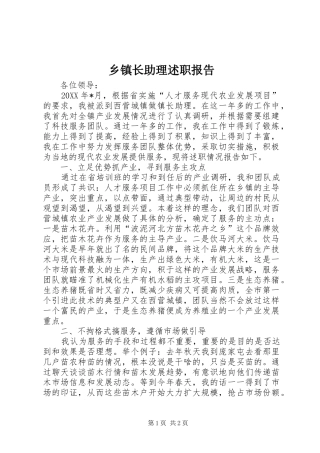乡镇长助理述职报告