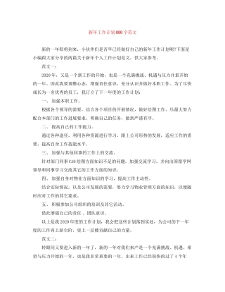 新年工作计划800字范文