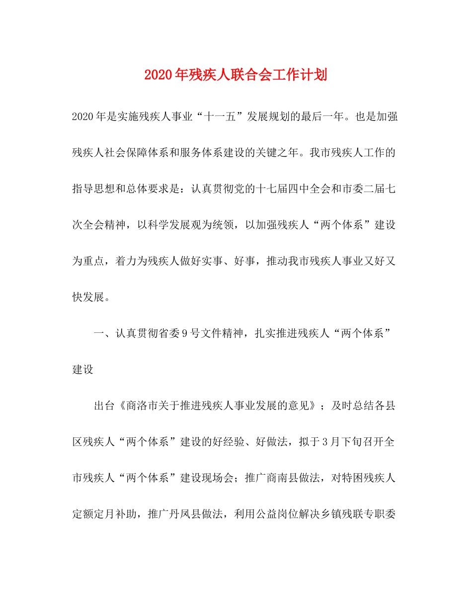 2020年残疾人联合会工作计划_第1页