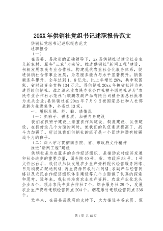 20XX年供销社党组书记述职报告范文