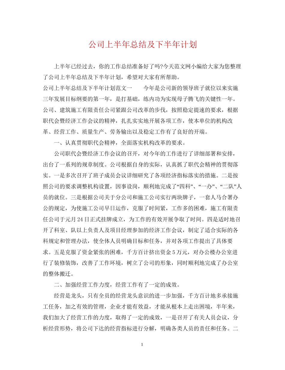 公司上半年总结及下半年计划_第1页