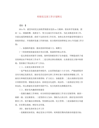 村级党支部工作计划例文