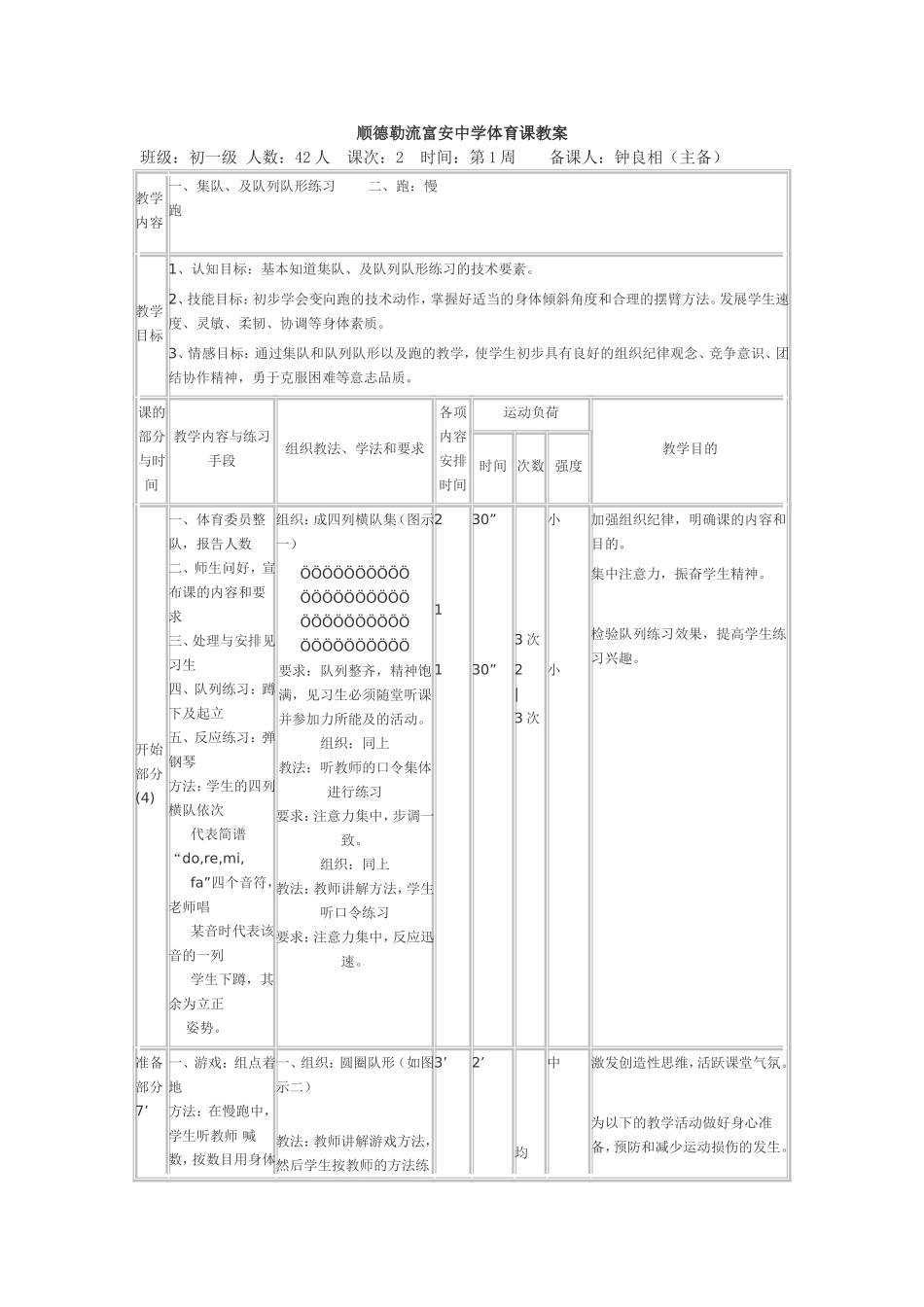顺德勒流富安中学体育课教案(第1周第2次课)_第1页