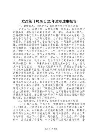 发改统计局局长XX年述职述廉报告