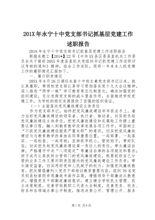 201X年永宁十中党支部书记抓基层党建工作述职报告