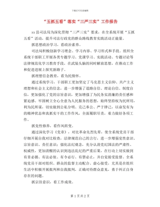 “五抓五看”落实“三严三实”工作报告