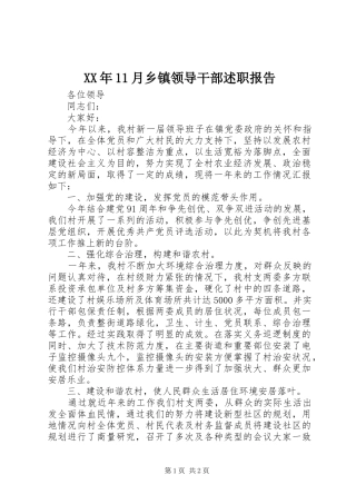 XX年11月乡镇领导干部述职报告