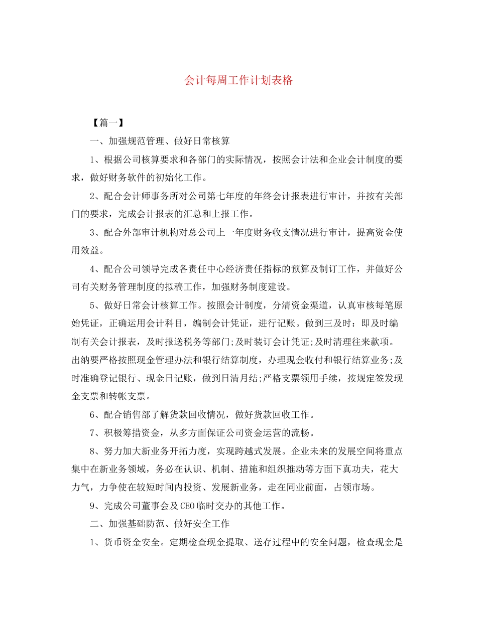 会计每周工作计划表格_第1页