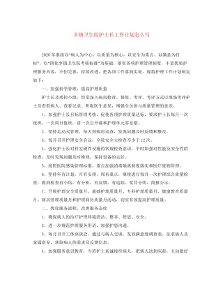 乡镇卫生院护士长工作计划怎么写