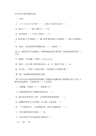 小学升初中数学模拟试卷