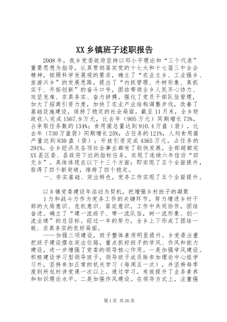 XX乡镇班子述职报告