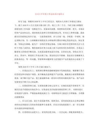 公司上半年度工作总结及计划范文
