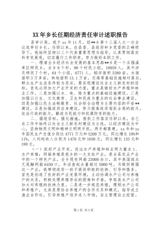 XX年乡长任期经济责任审计述职报告