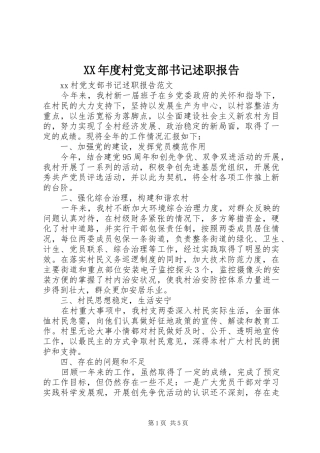 XX年度村党支部书记述职报告