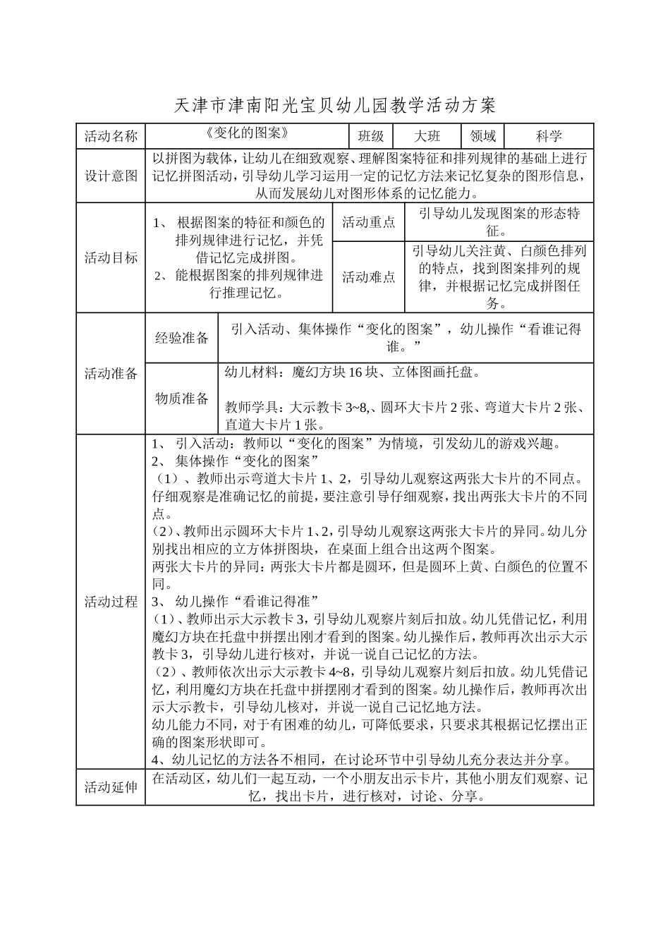 天津市津南阳光宝贝幼儿园教育活动方案_第1页
