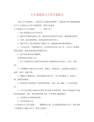 个人顶岗实习工作计划范文2