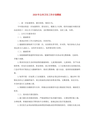 2020年公共卫生工作计划模板