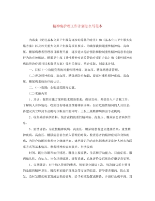 精神病护理工作计划怎么写范本