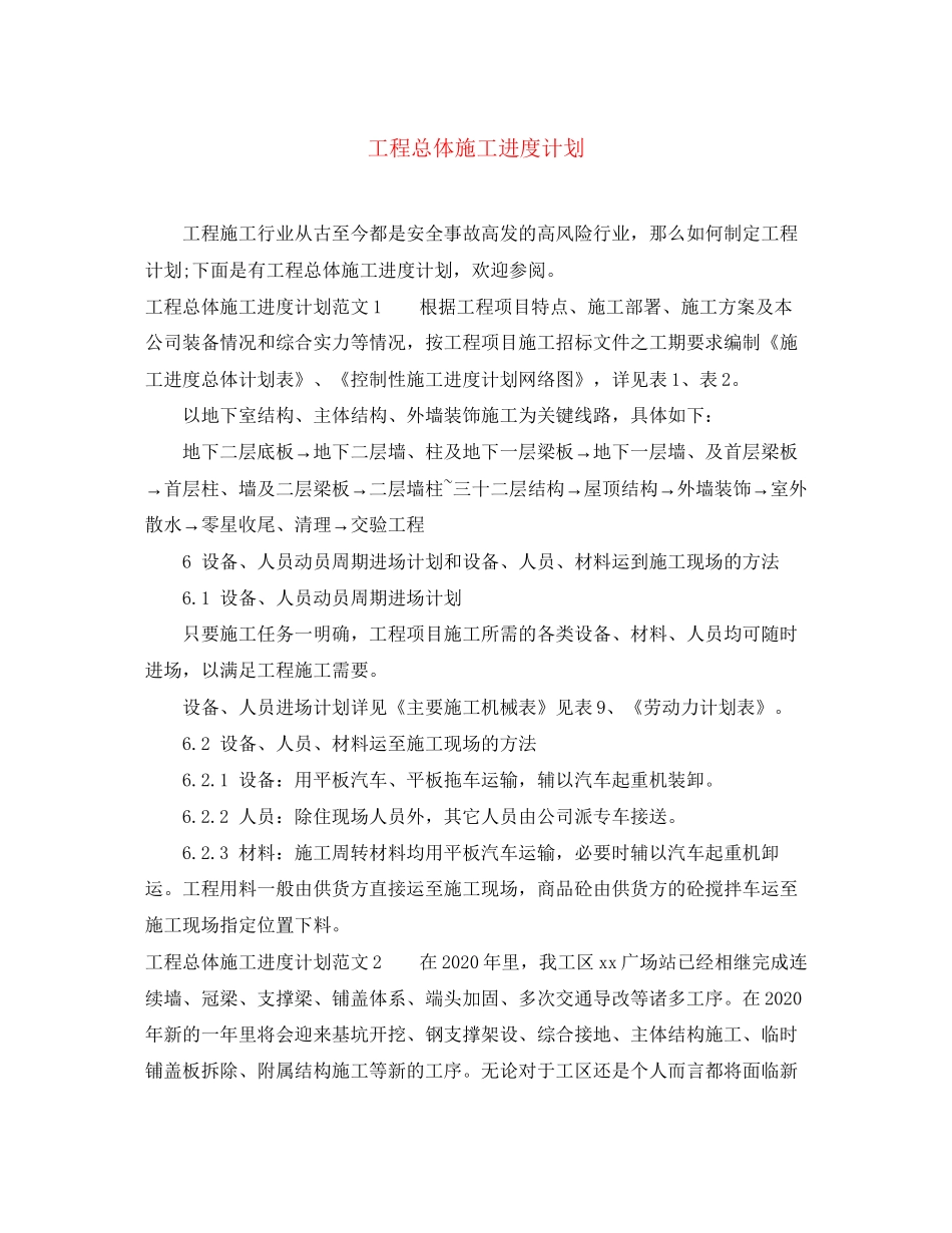 工程总体施工进度计划_第1页