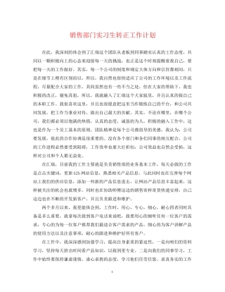 销售部门实习生转正工作计划
