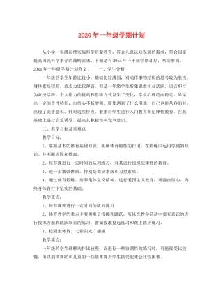 2020年一年级学期计划